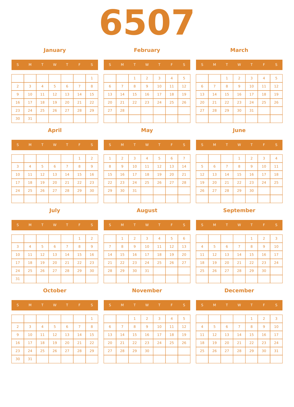 Printable 6507 Year Calendars orange