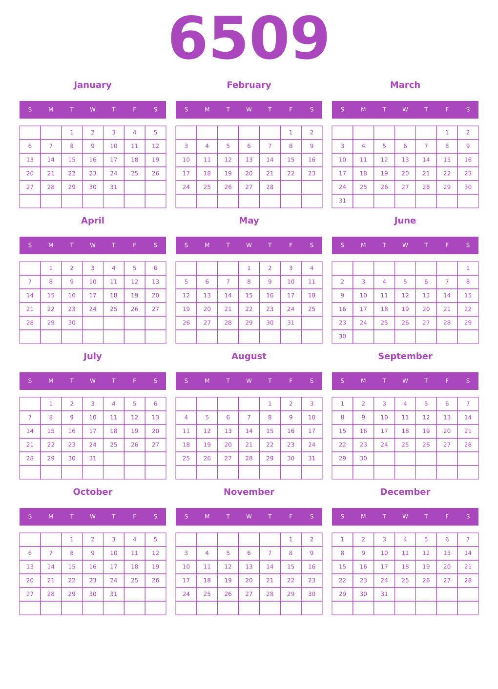 Printable 6509 Calendars