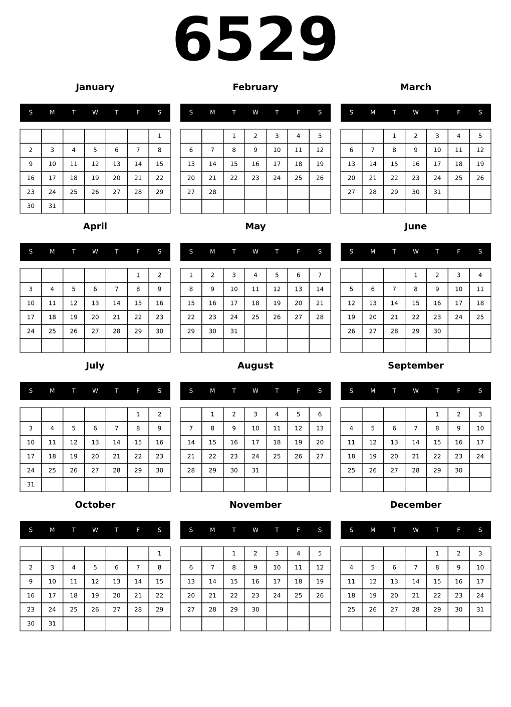Printable 6529 Calendars