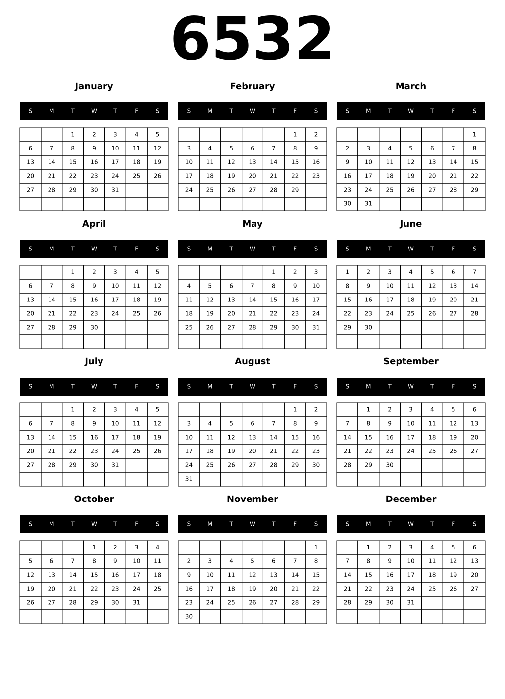 Printable 6532 Calendars