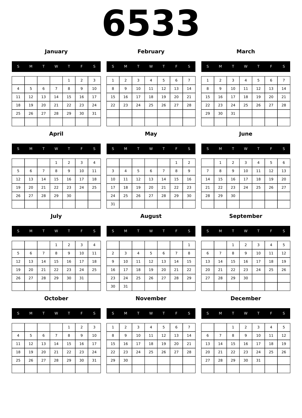 Printable 6533 Calendars