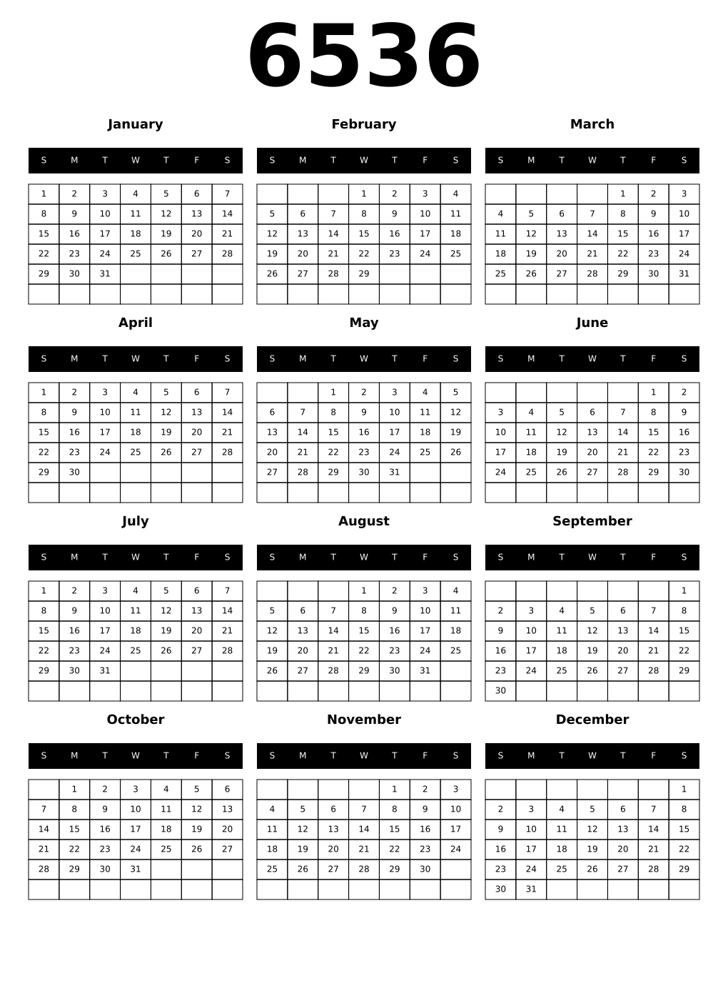 Printable 6536 Calendars