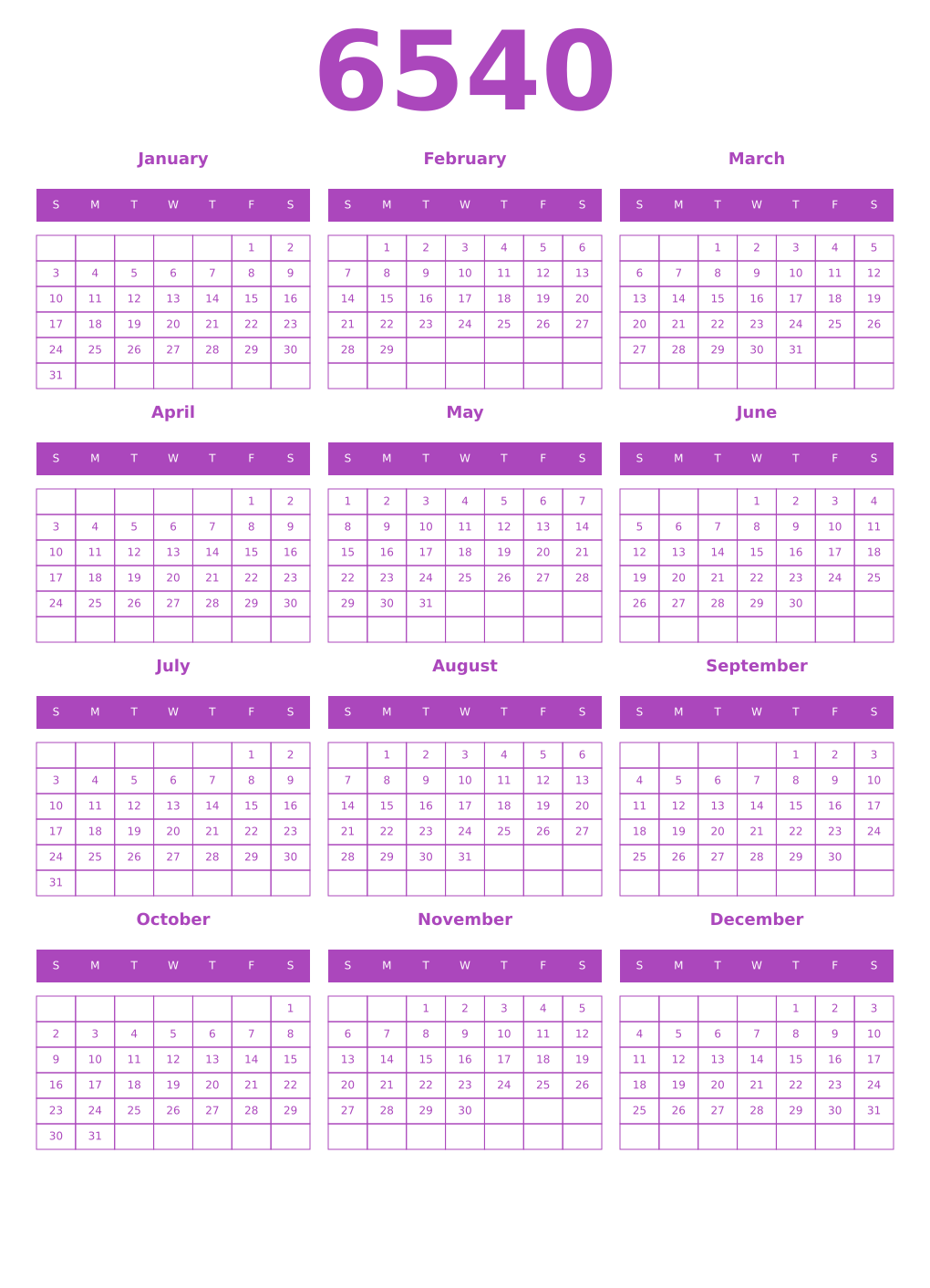 Printable 6540 Calendars