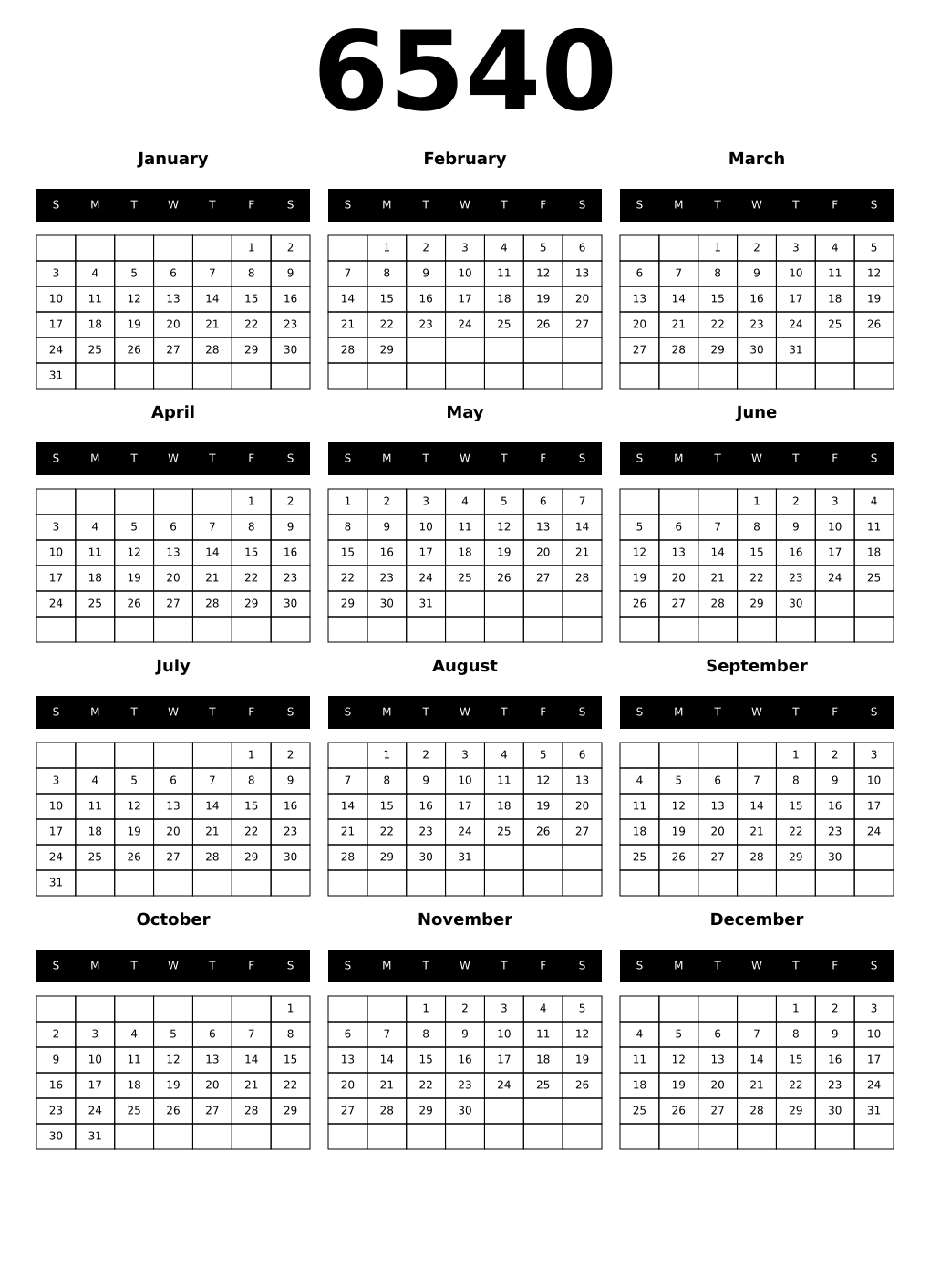 Printable 6540 Calendars