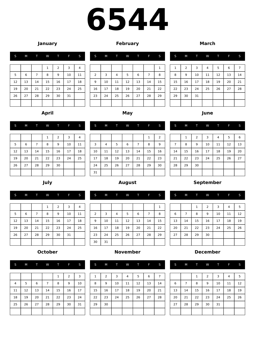 Printable 6544 Calendars