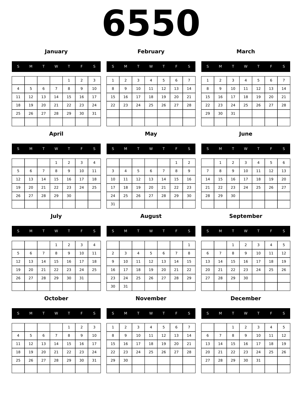 Printable 6550 Calendars