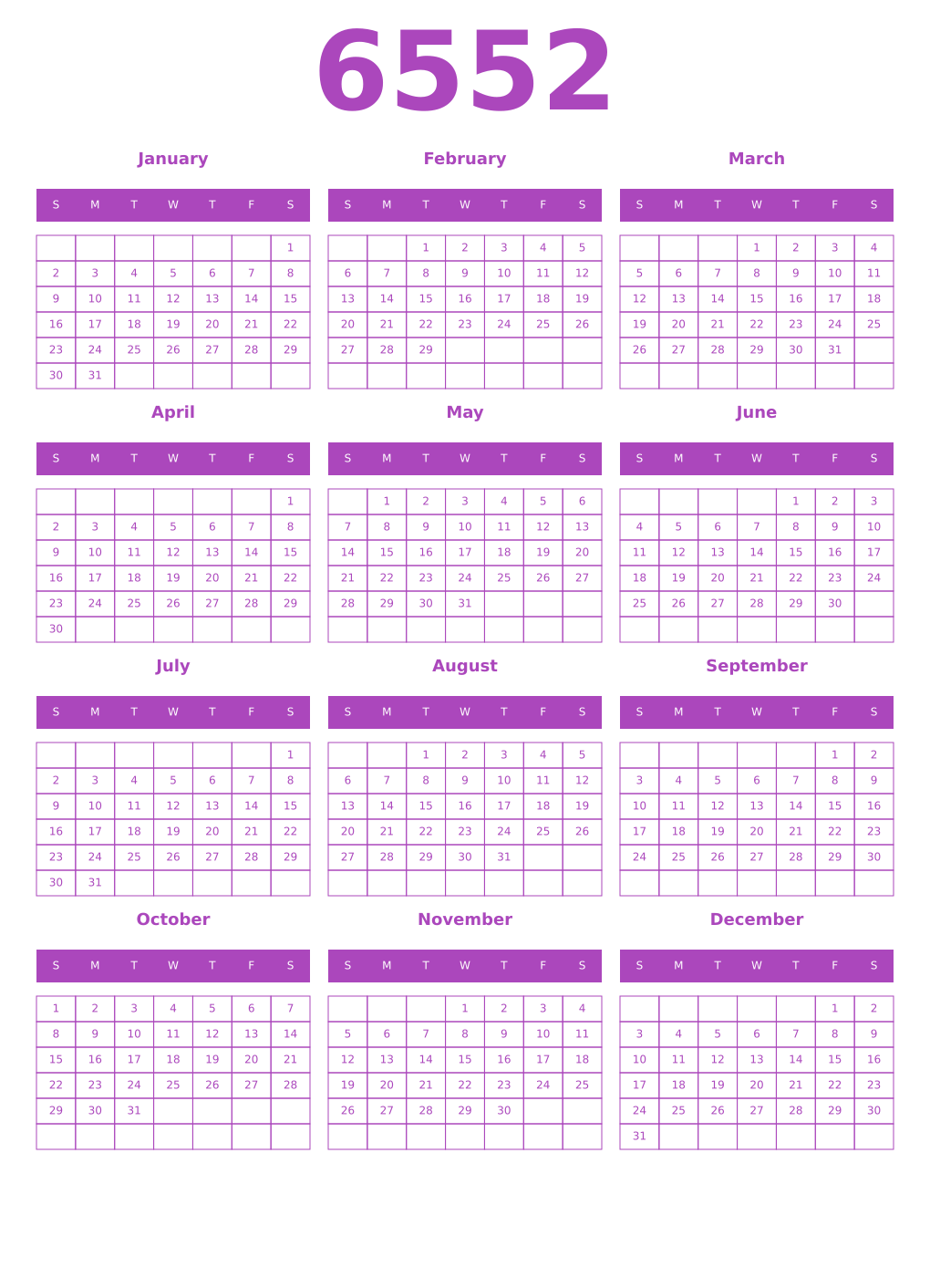 Printable 6552 Calendars
