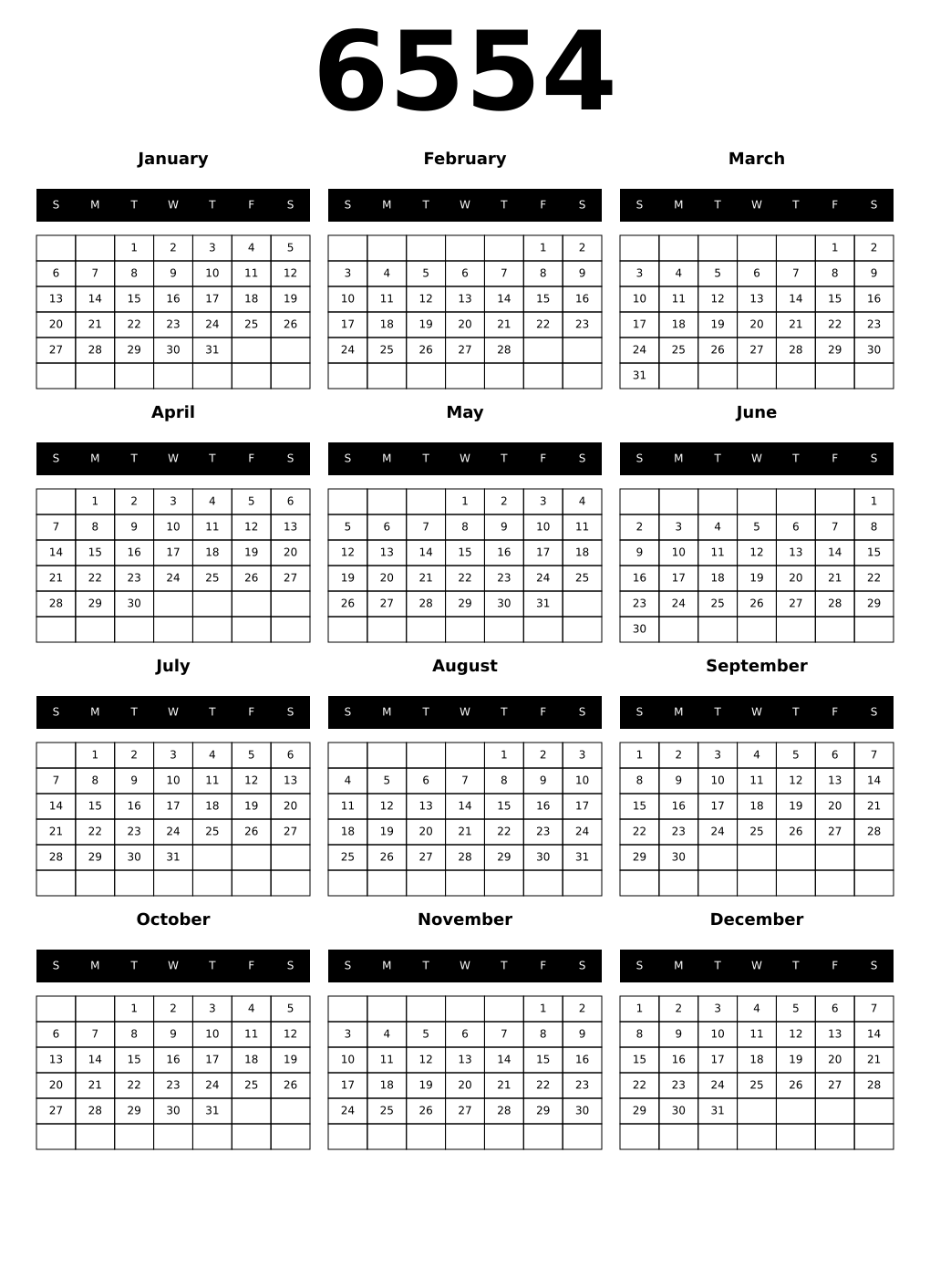 Printable 6554 Calendars