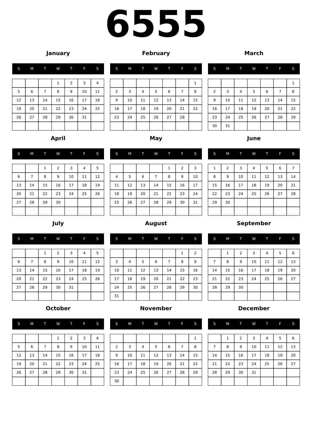 Printable 6555 Calendars