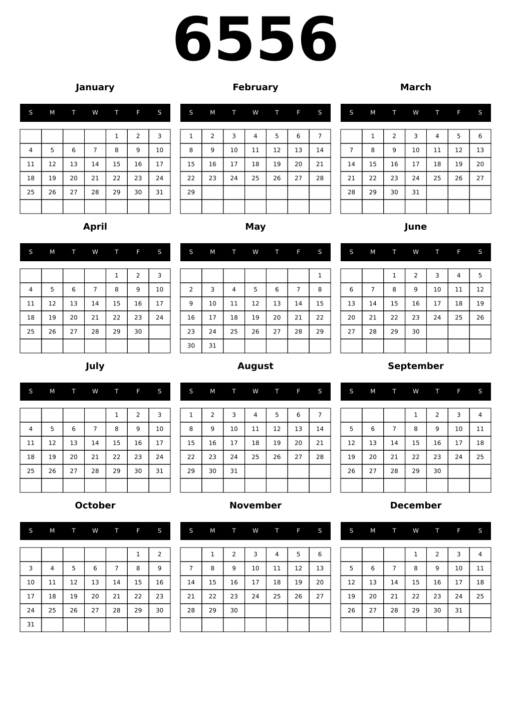 Printable 6556 Calendars