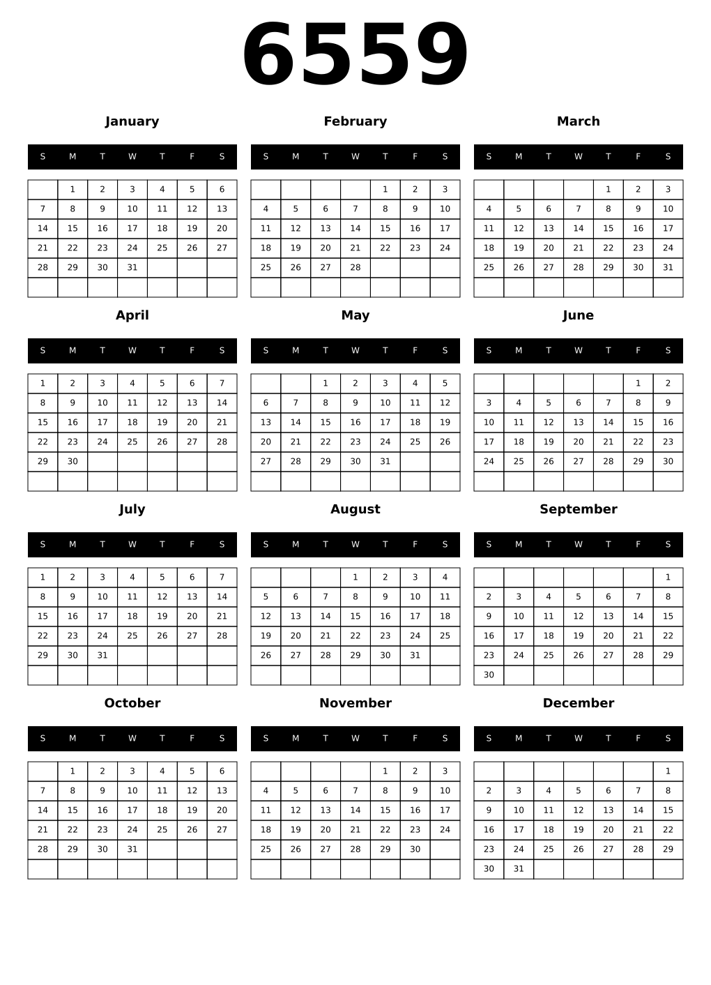 Printable 6559 Calendars