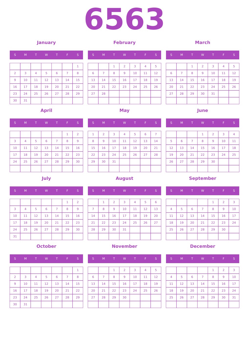 Printable 6563 Calendars