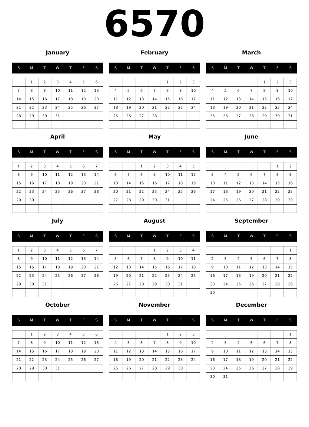 Printable 6570 Calendars