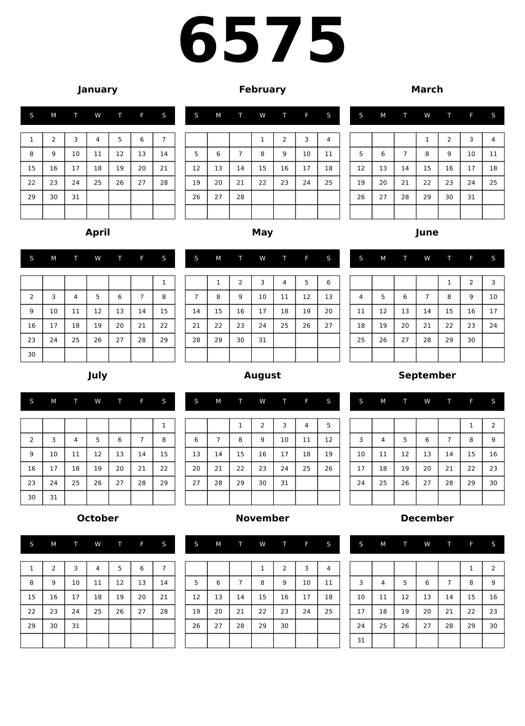 Printable 6575 Calendars