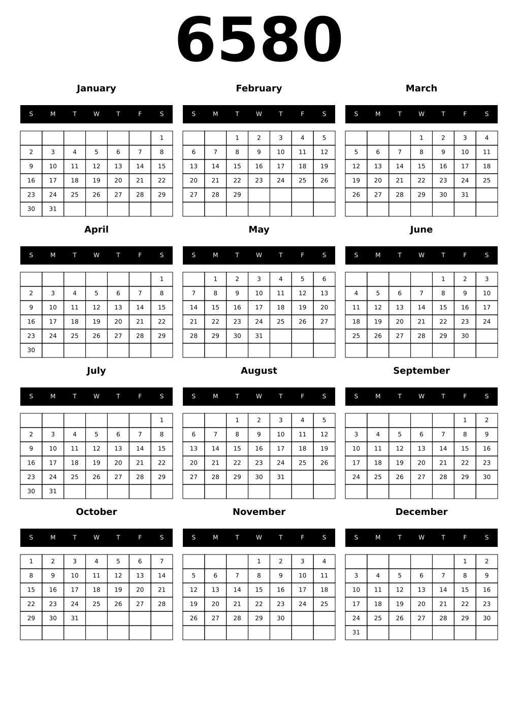 Printable 6580 Calendars