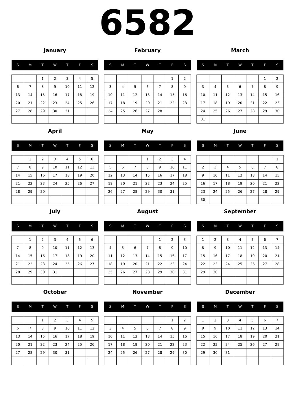 Printable 6582 Calendars