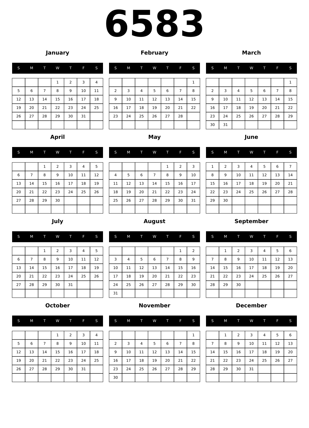 Printable 6583 Calendars