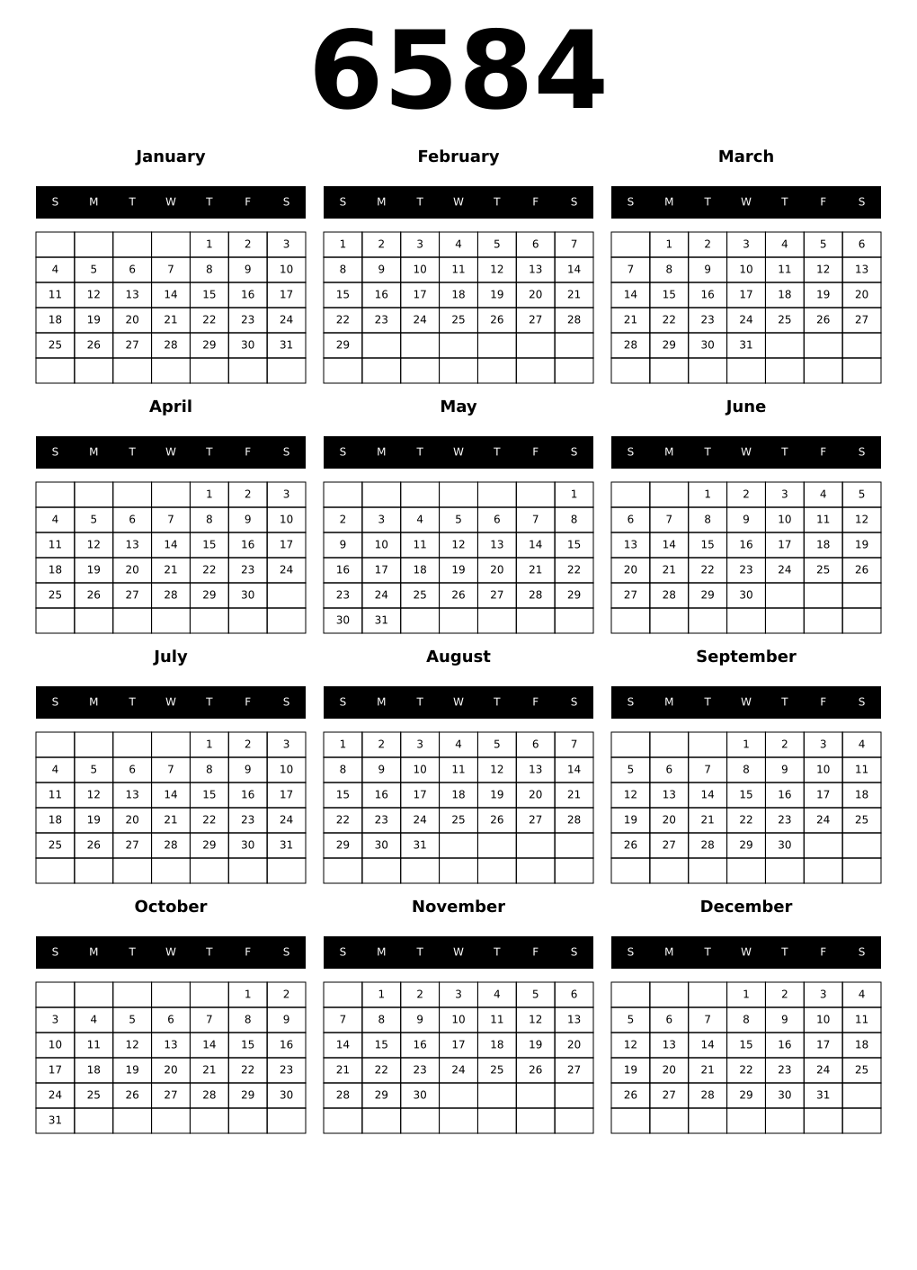 Printable 6584 Calendars
