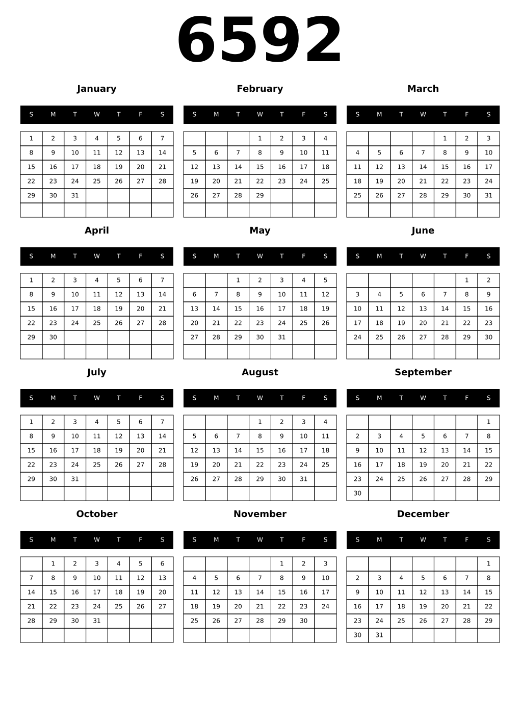 Printable 6592 Calendars
