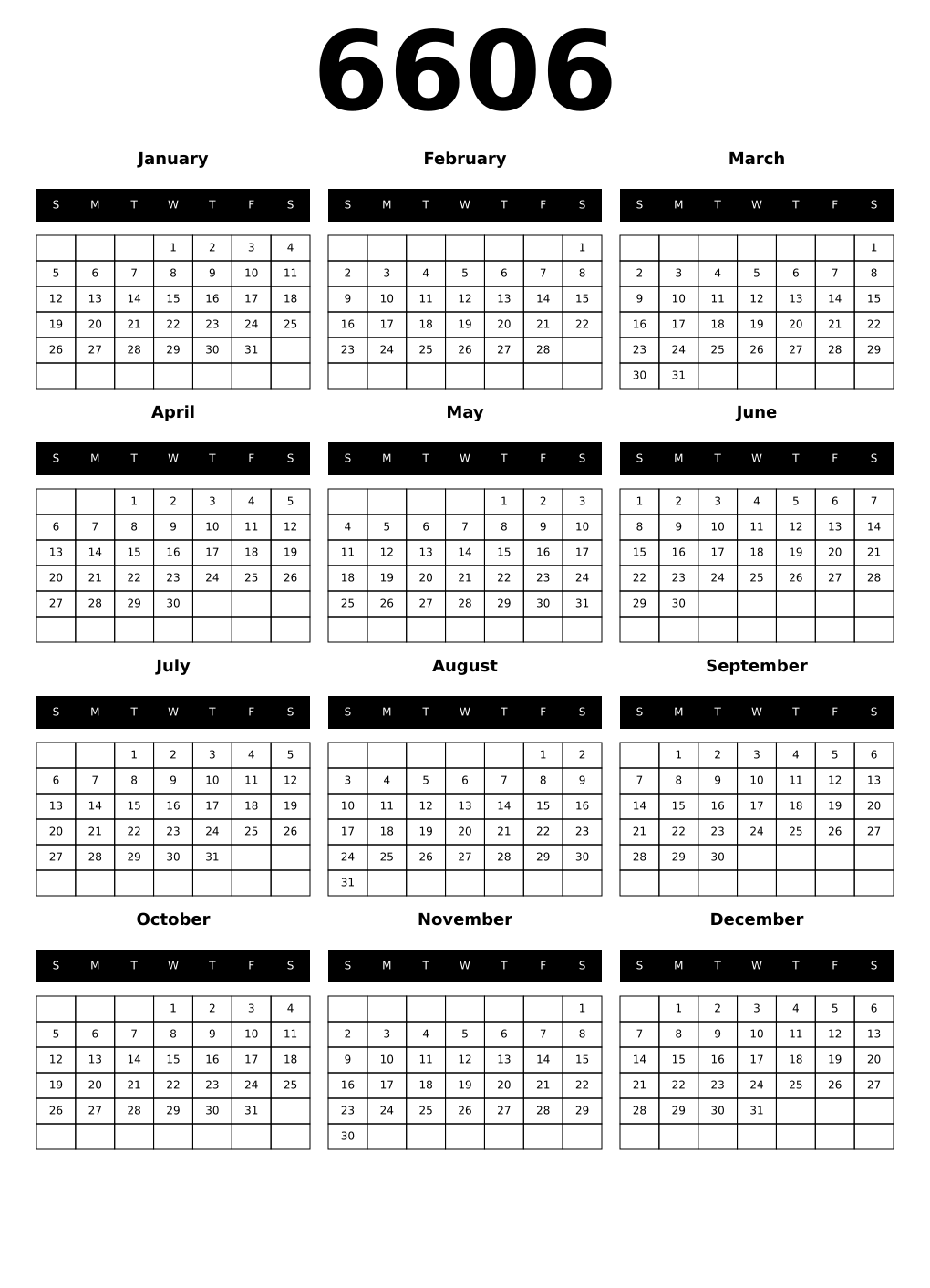 Printable 6606 Calendars