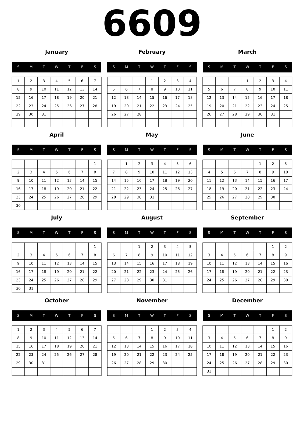 Printable 6609 Calendars