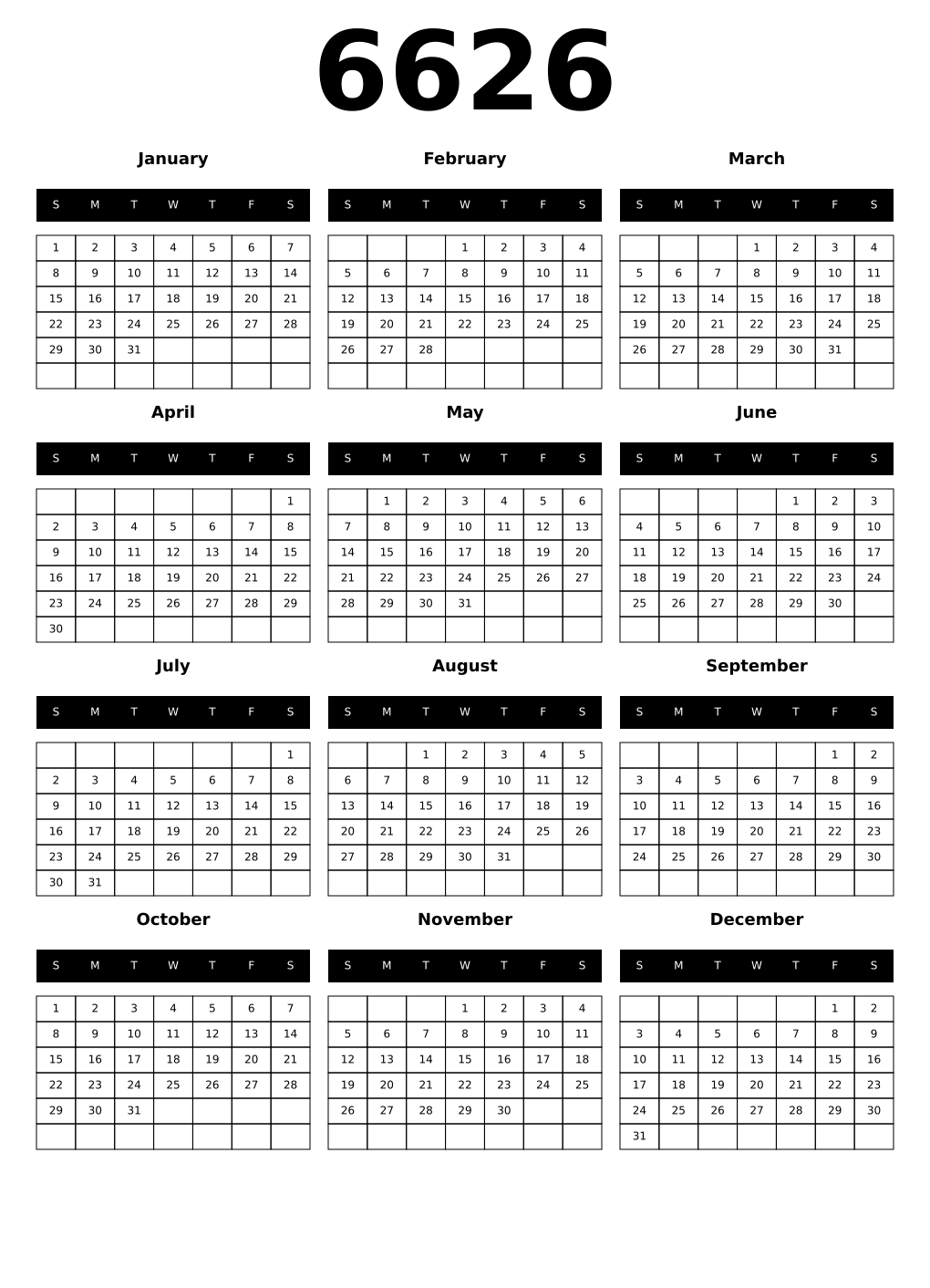 Printable 6626 Calendars