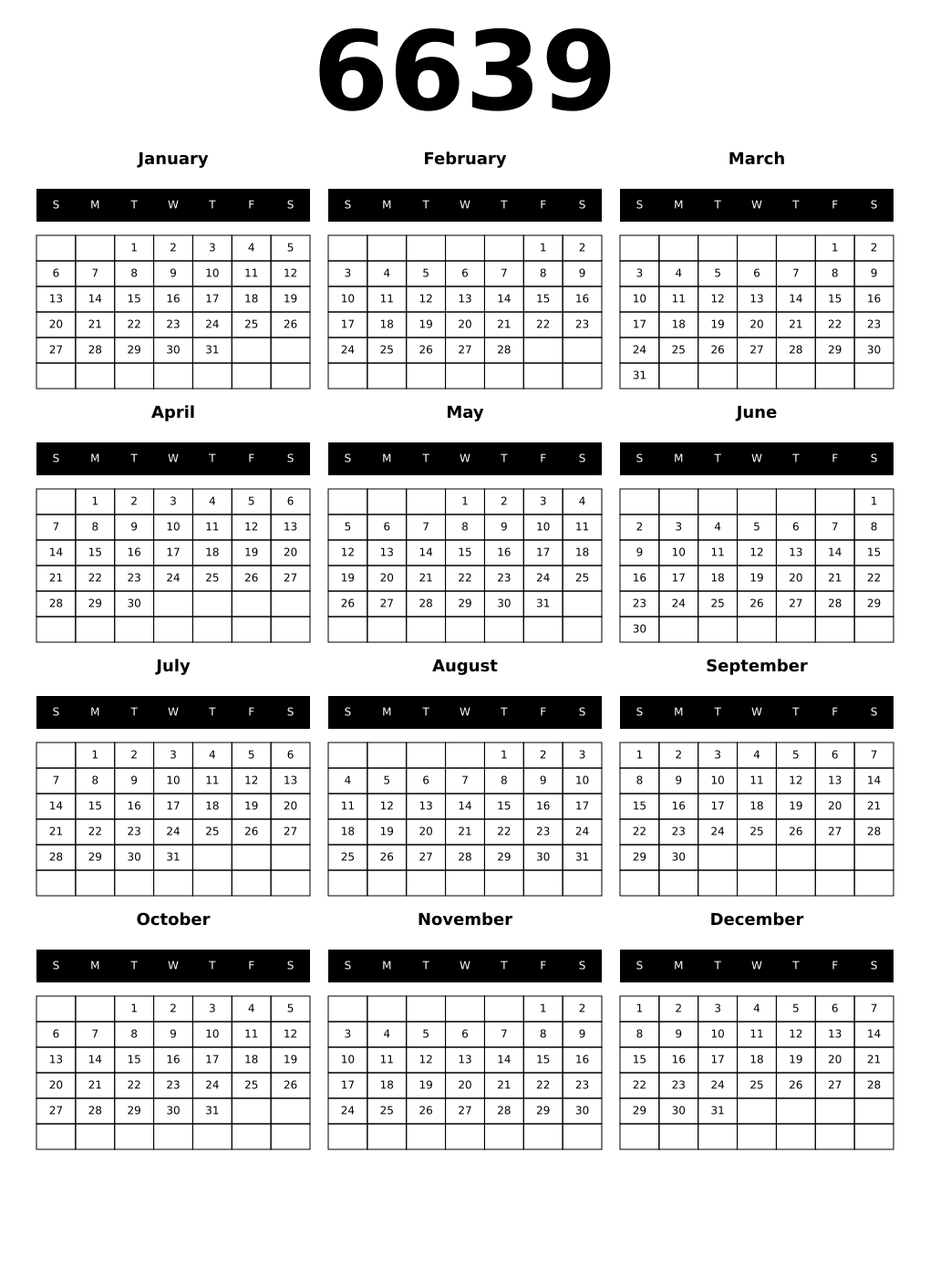 Printable 6639 Calendars