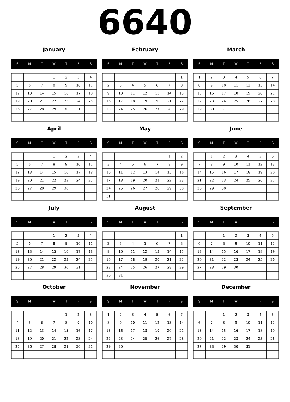Printable 6640 Calendars