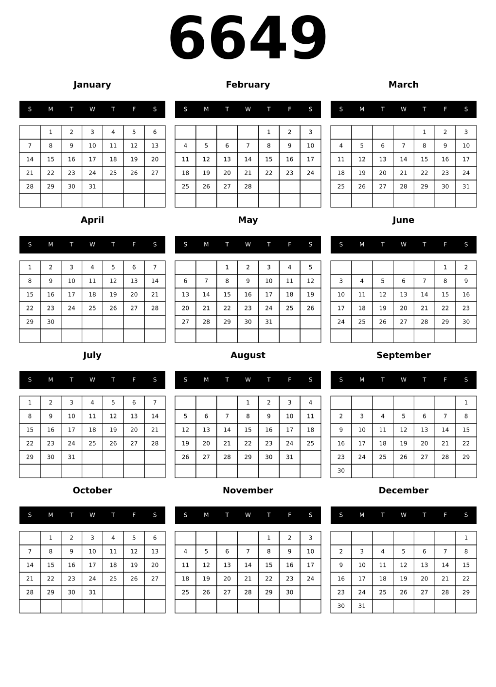 Printable 6649 Calendars