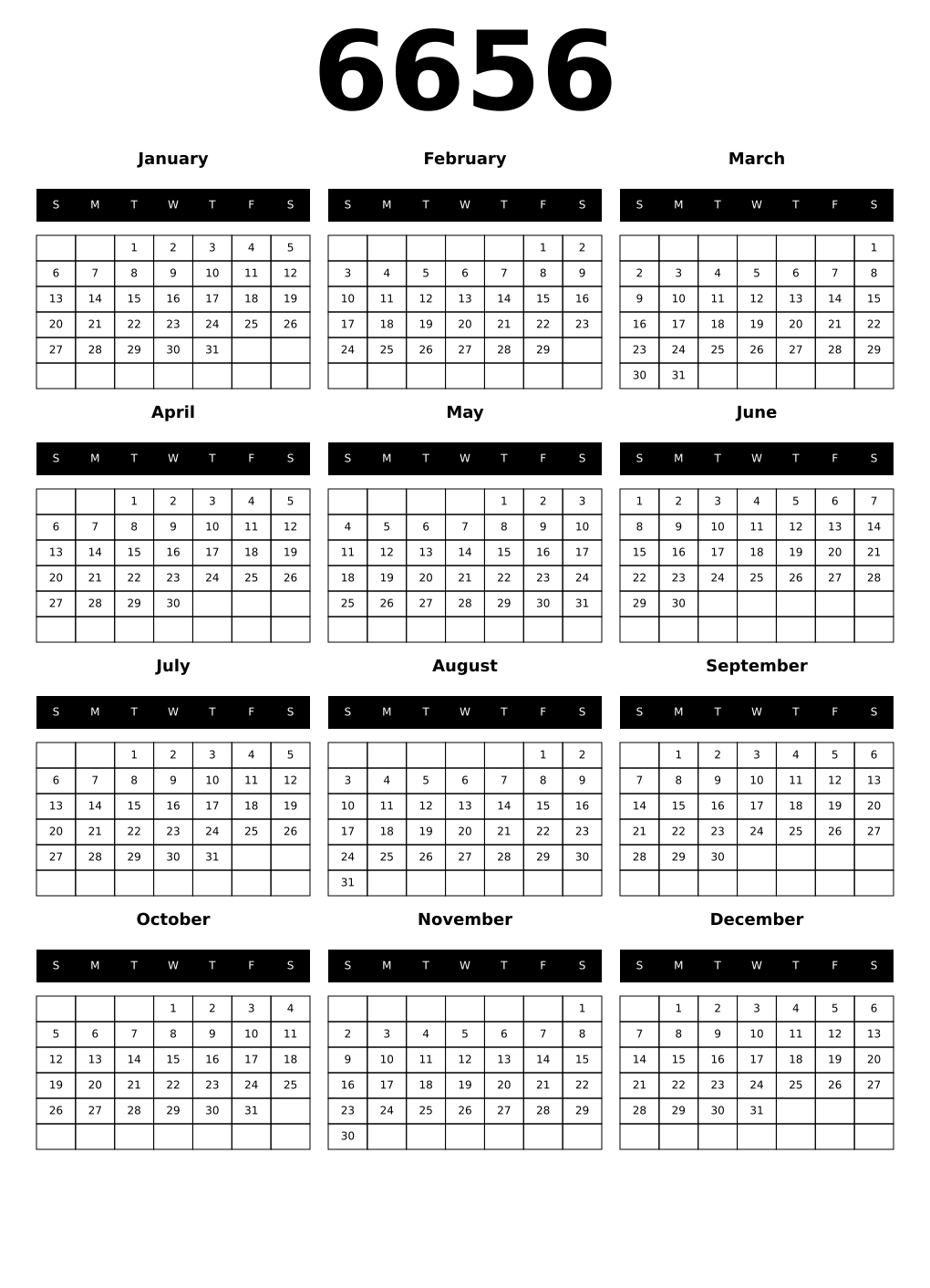 Printable 6656 Calendars
