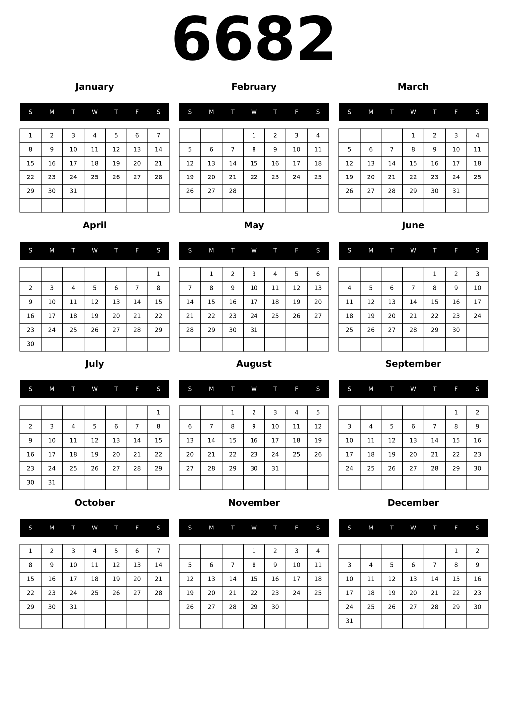 Printable 6682 Calendars