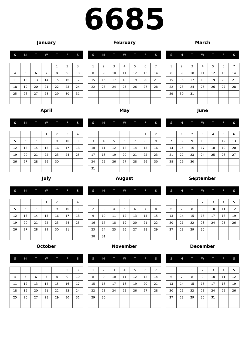 Printable 6685 Calendars