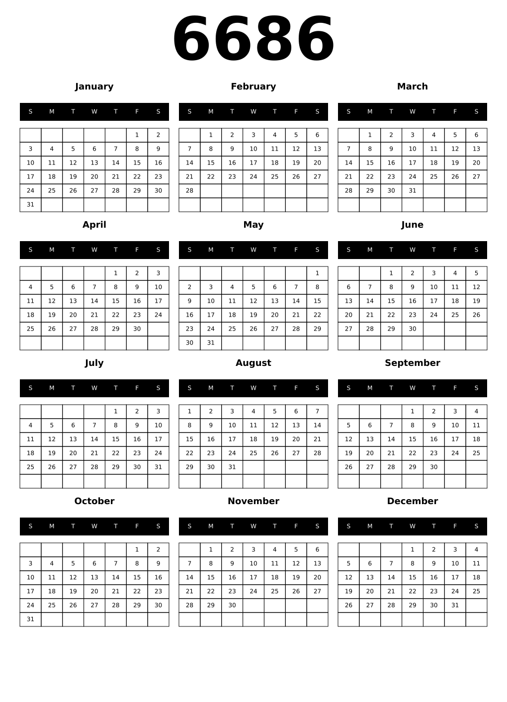 Printable 6686 Calendars