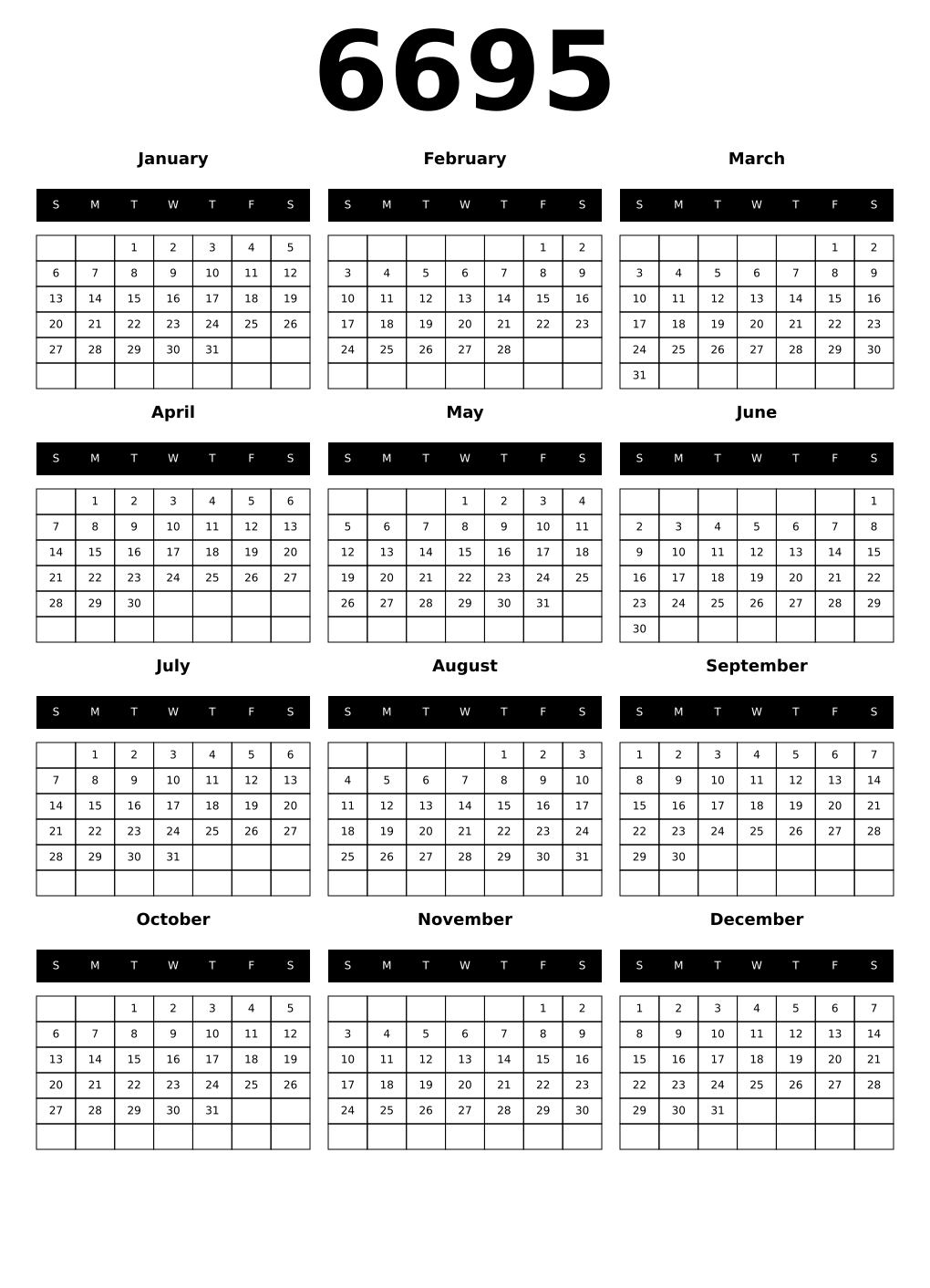 Printable 6695 Calendars