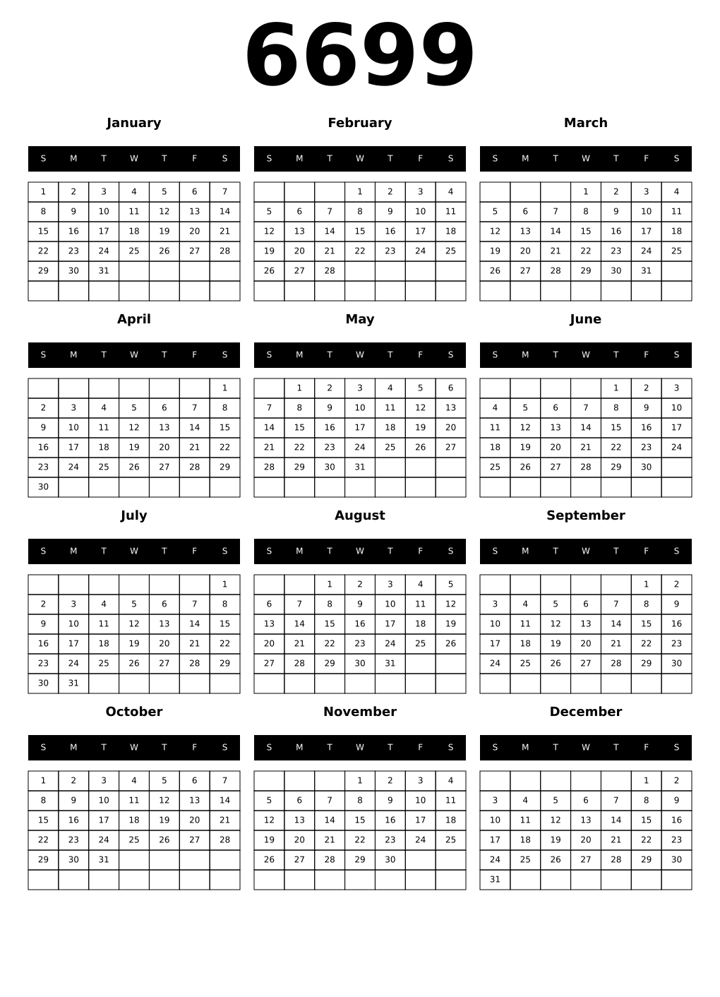 Printable 6699 Calendars