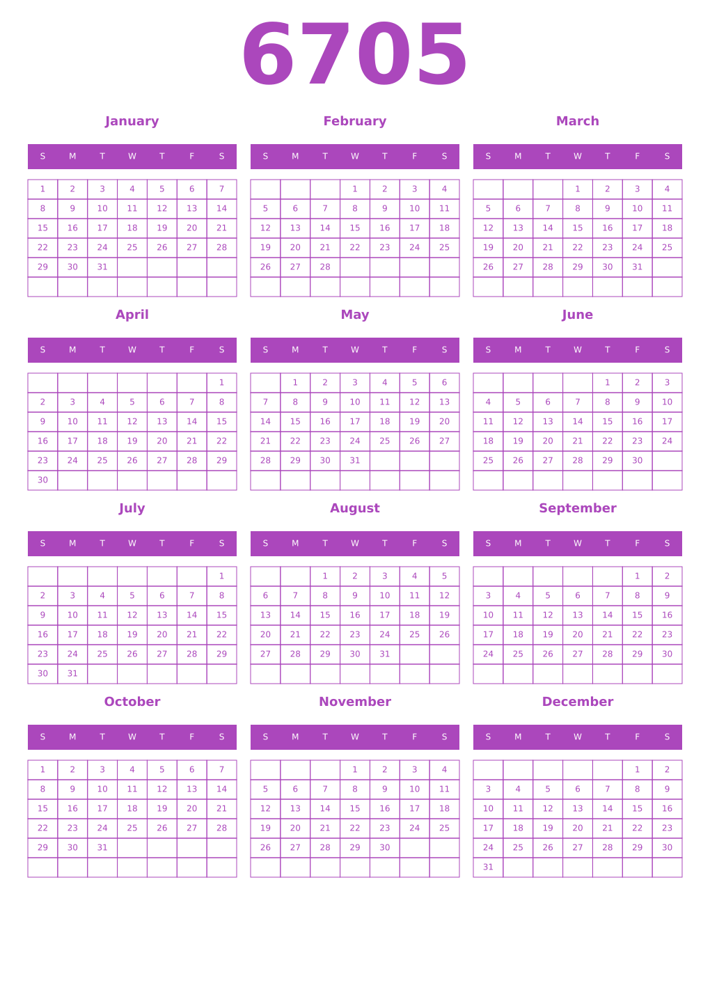 Printable 6705 Calendars
