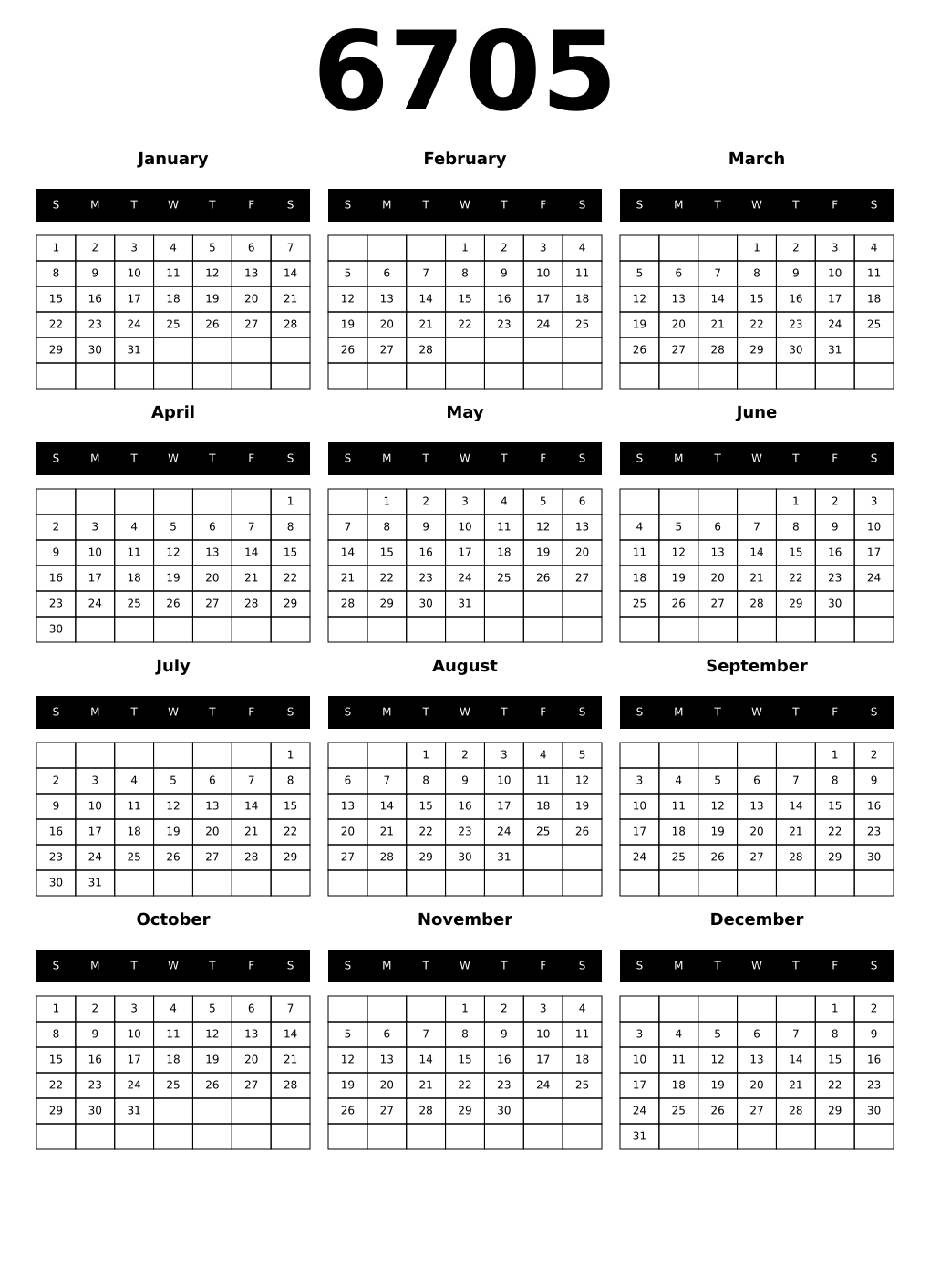 Printable 6705 Calendars