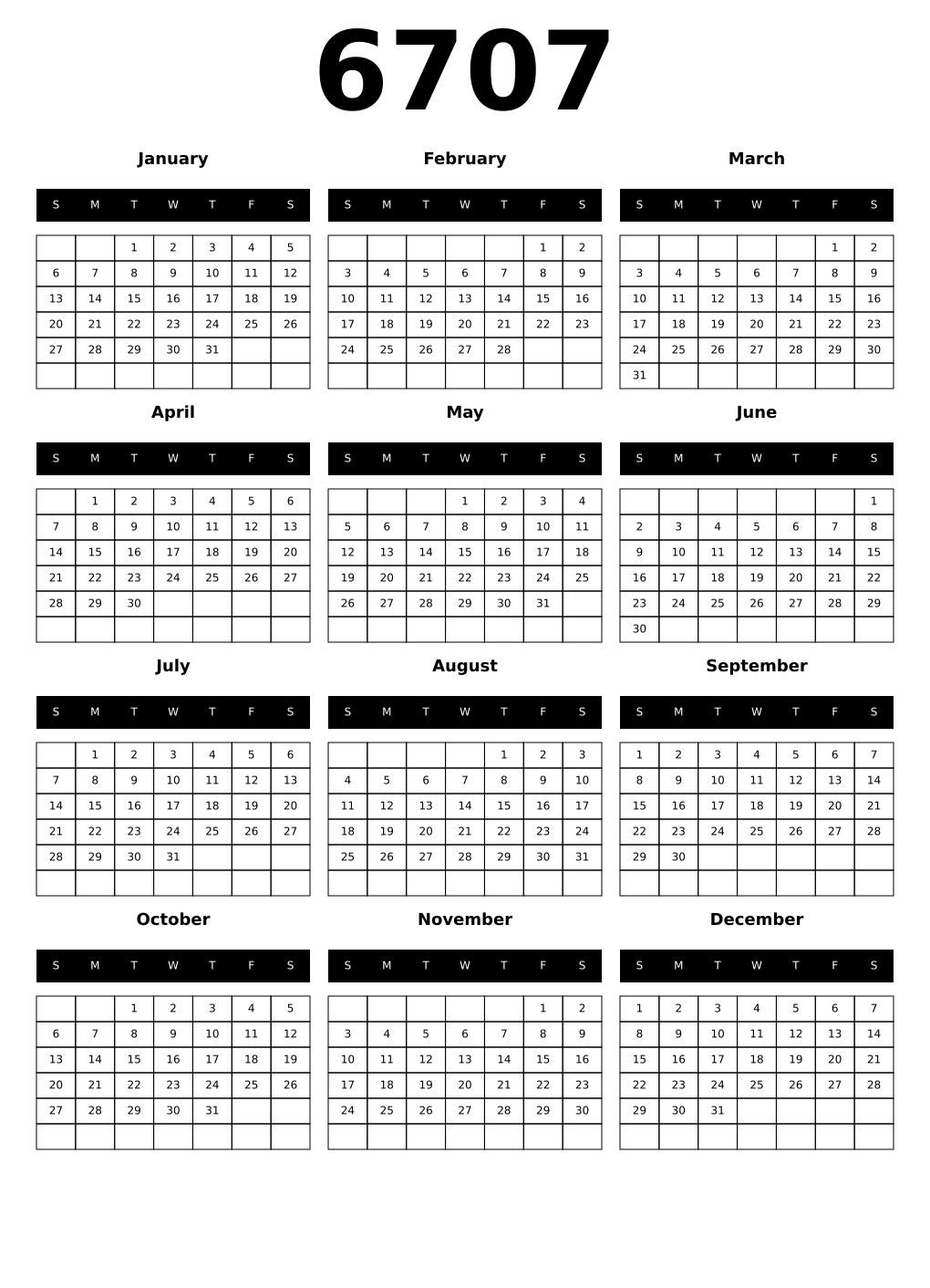 Printable 6707 Calendars