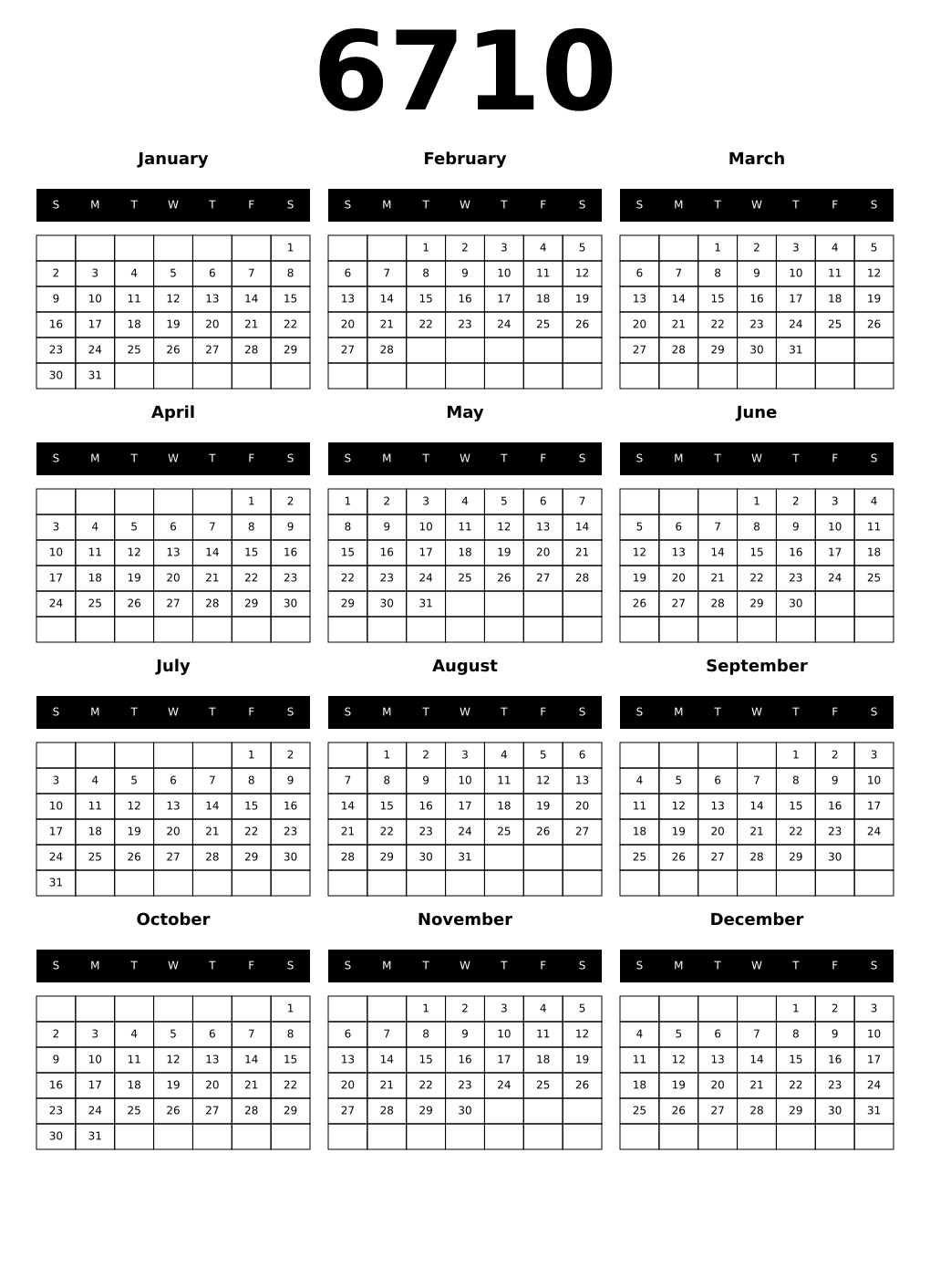 Printable 6710 Calendars