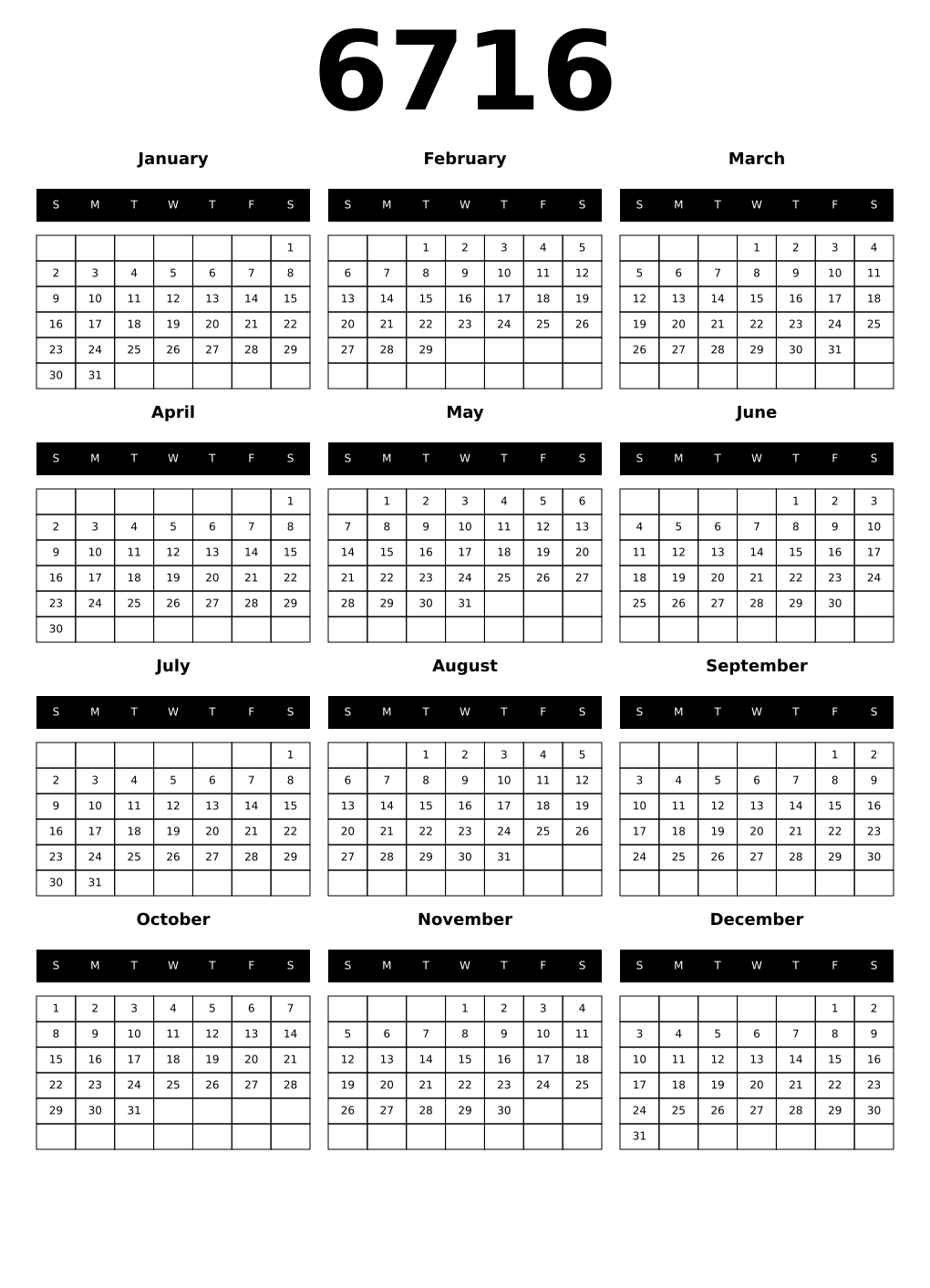 Printable 6716 Calendars