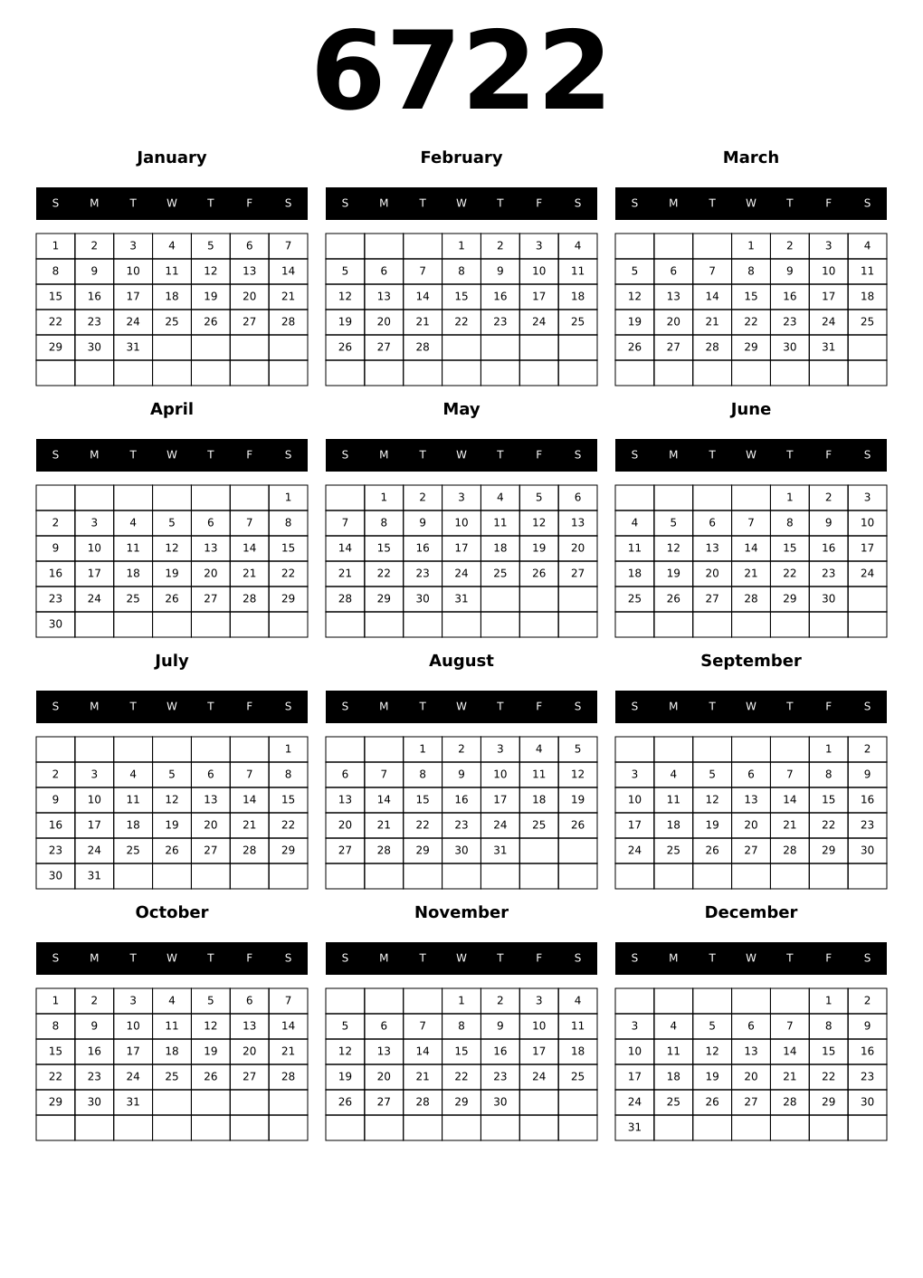 Printable 6722 Calendars