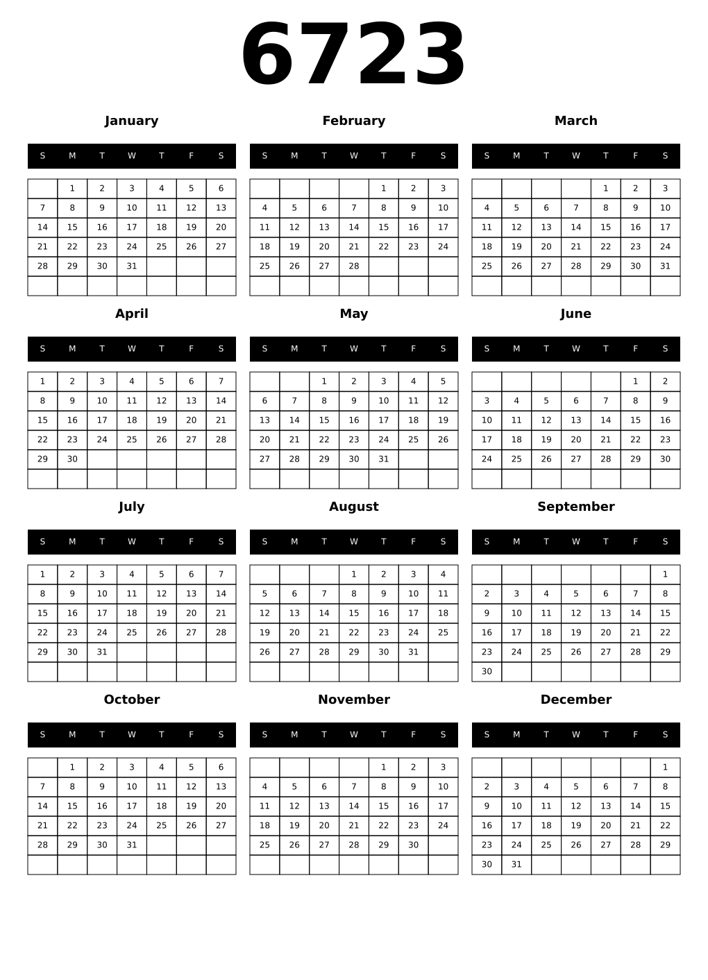 Printable 6723 Calendars
