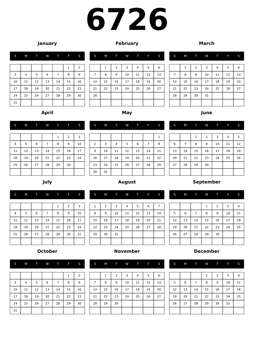 Printable 6726 Calendars