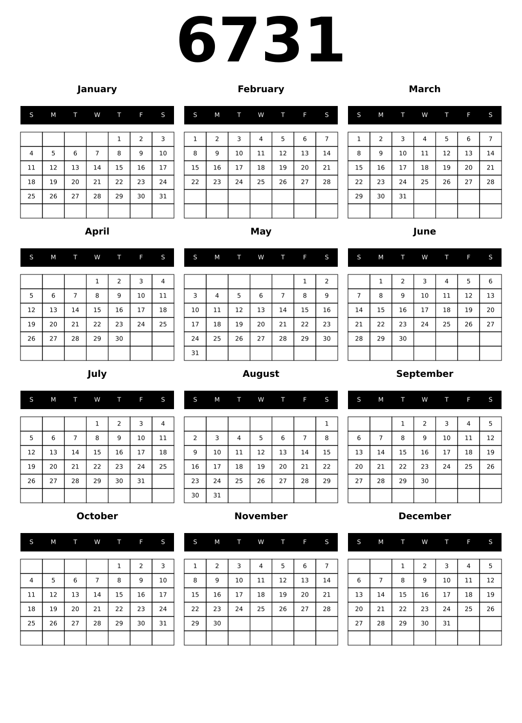 Printable 6731 Calendars
