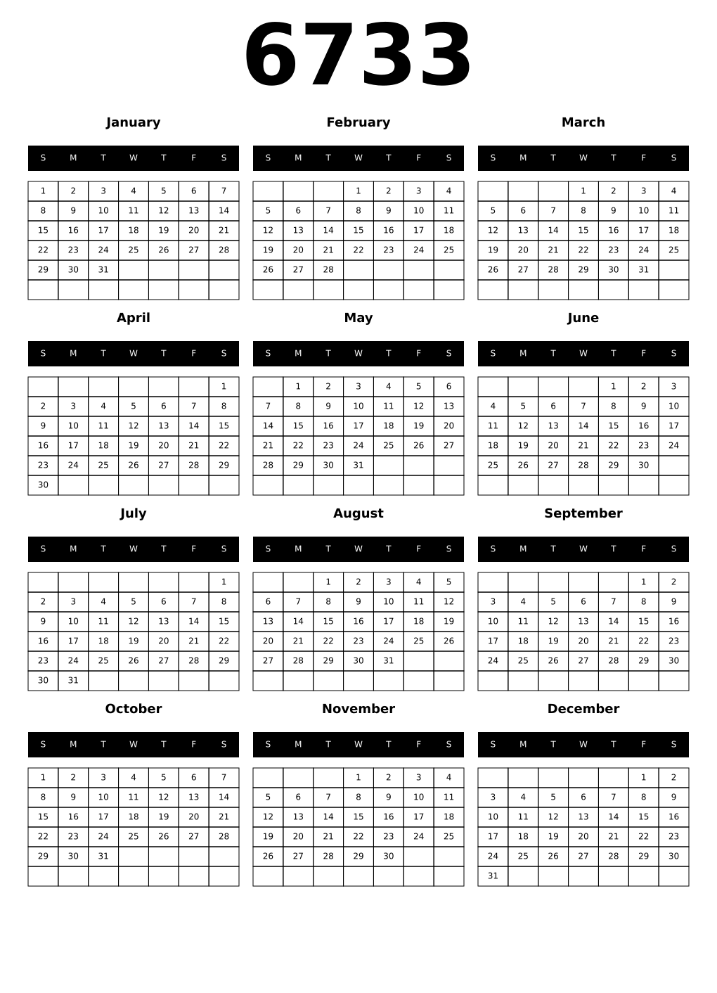 Printable 6733 Calendars