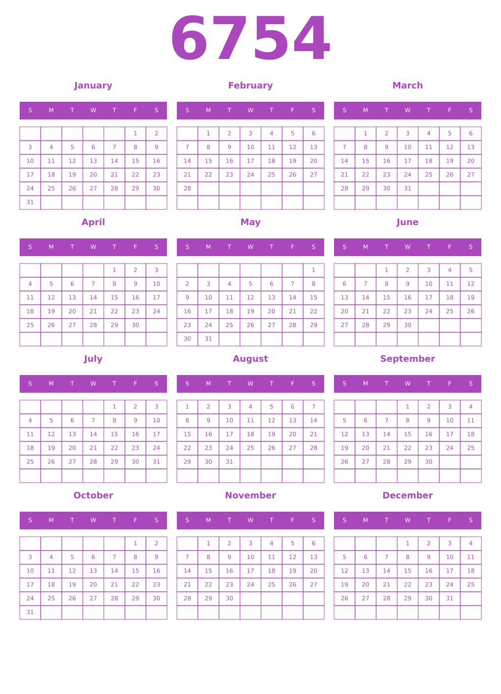 Printable 6754 Calendars