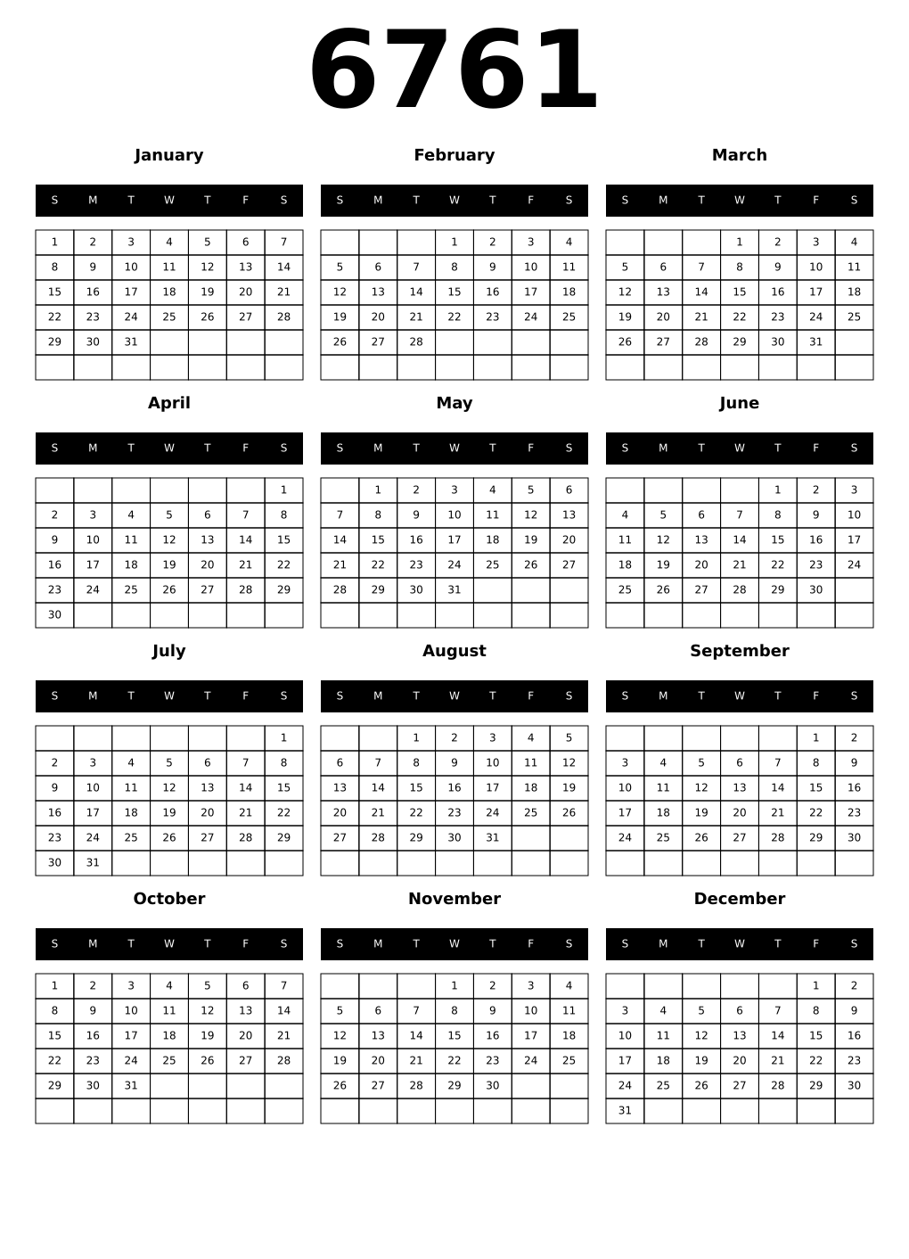 Printable 6761 Calendars
