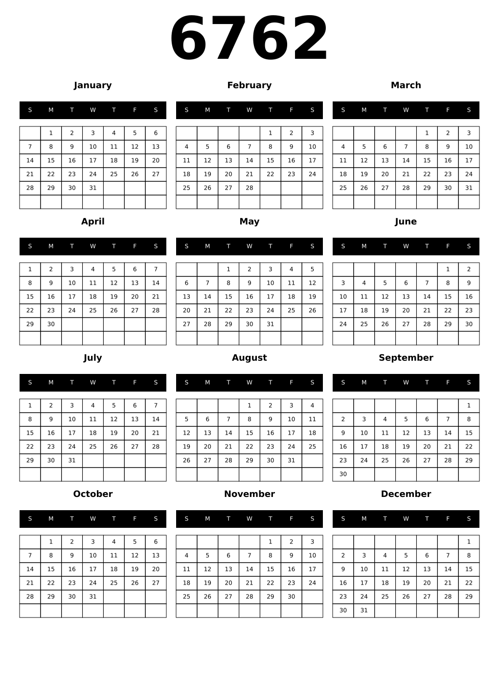 Printable 6762 Calendars