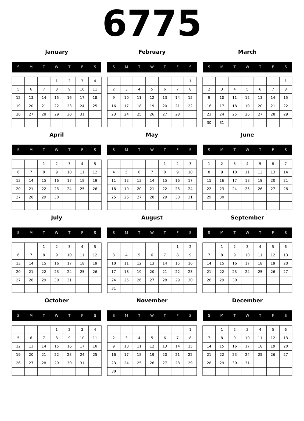 Printable 6775 Calendars