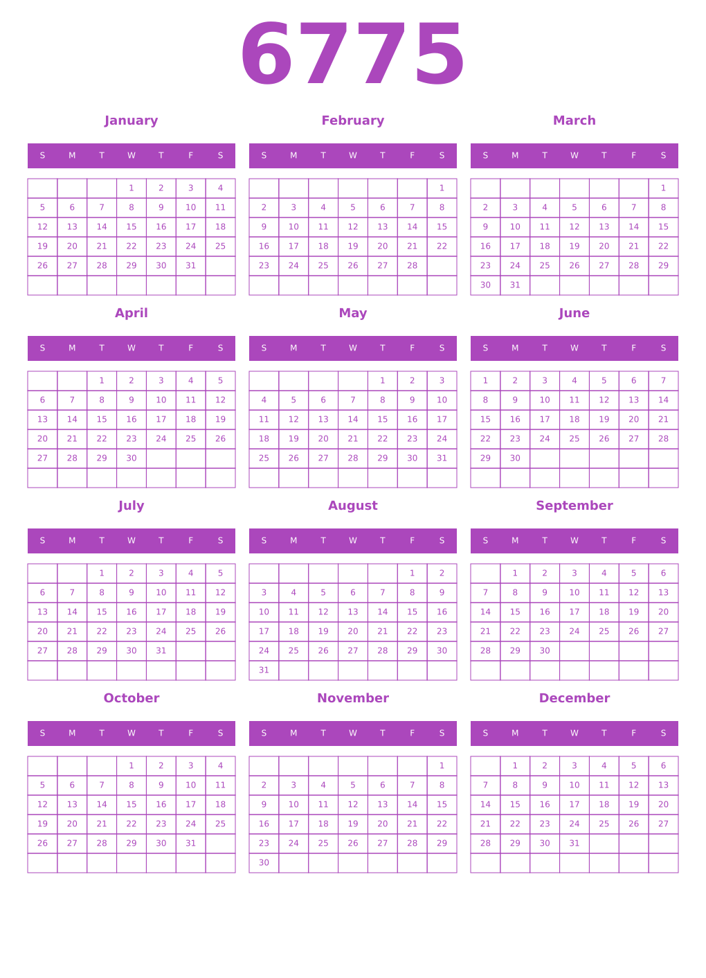 Printable 6775 Calendars